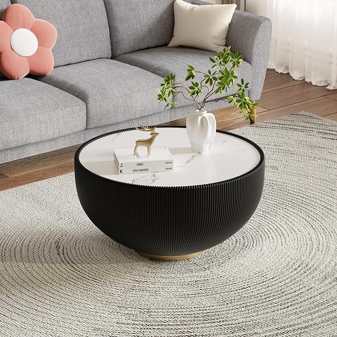 Round Marble Coffee Table Set of 2, 2 Piece Coffee Table and End Table