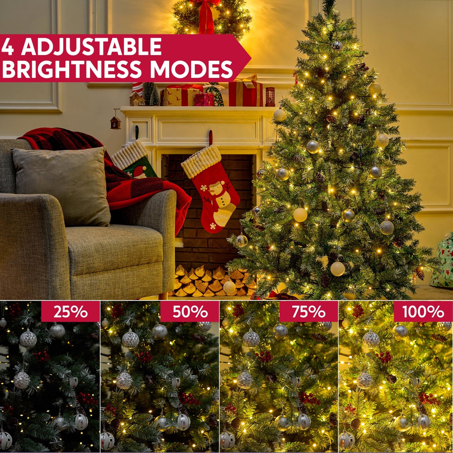 Joiedomi 1200 LED Christmas Lights Outdoor,394 FT Warm White Christmas Tree Lights with 8 Modes Timer, PVC Green Wire String Lights with Reel for Indoor Outdoor Holiday Xmas Eve Night Decorations