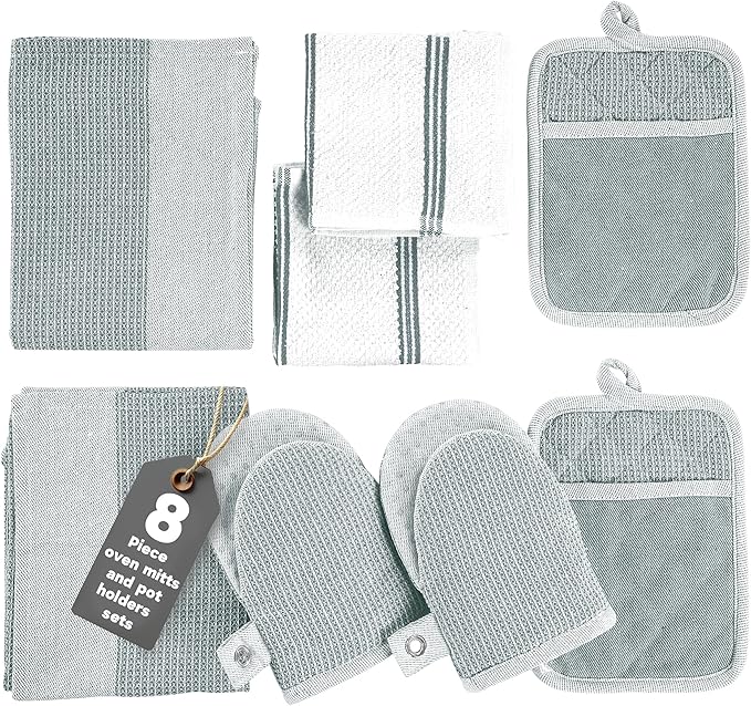 Casa Platino 8-Piece Mini Oven Mitt & Pot Holder Set – 500°F Heat Resistant