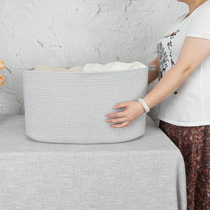 Large Rectangle Blankets Basket Living Room 22"x17"x12" Woven Cotton Rope