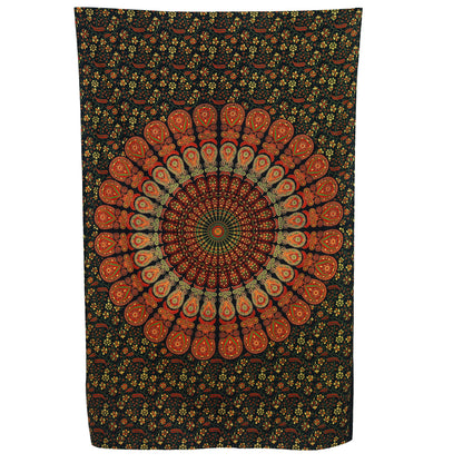 Bless International Handmade Indian hippie Bohemian Psychedelic Peacock Mandala Wall hanging College Dorm Beach Throws Table Cloth Bedding Tapestry (Golden Green, Medium(54x60Inches)(137x152cms))