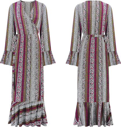 R.Vivimos Womens Summer Long Sleeve Cardigan Sexy Maxi Dresses