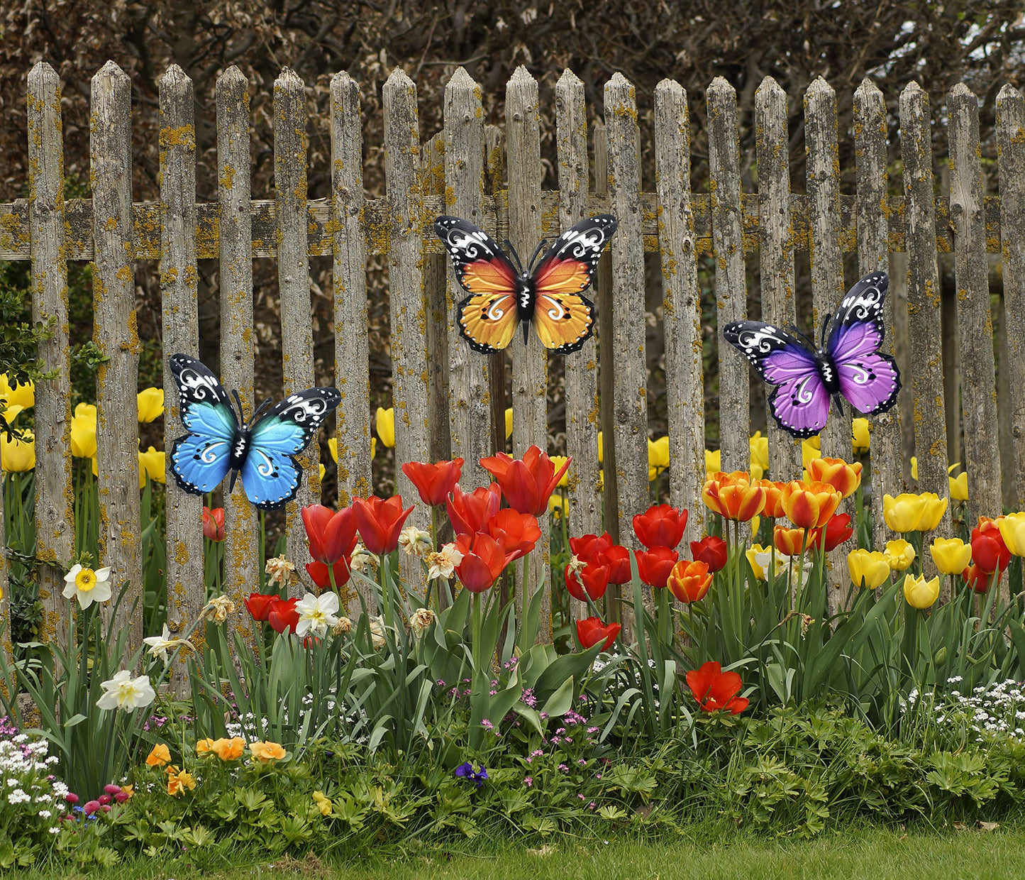 SUNNEKO 3 PCS Large Metal Butterfly Garden Ornaments Outdoor, Metal Wall Art Big Butterfly Decorations for Outside Garden Shed Fences Yard Decorations Wall Hanging