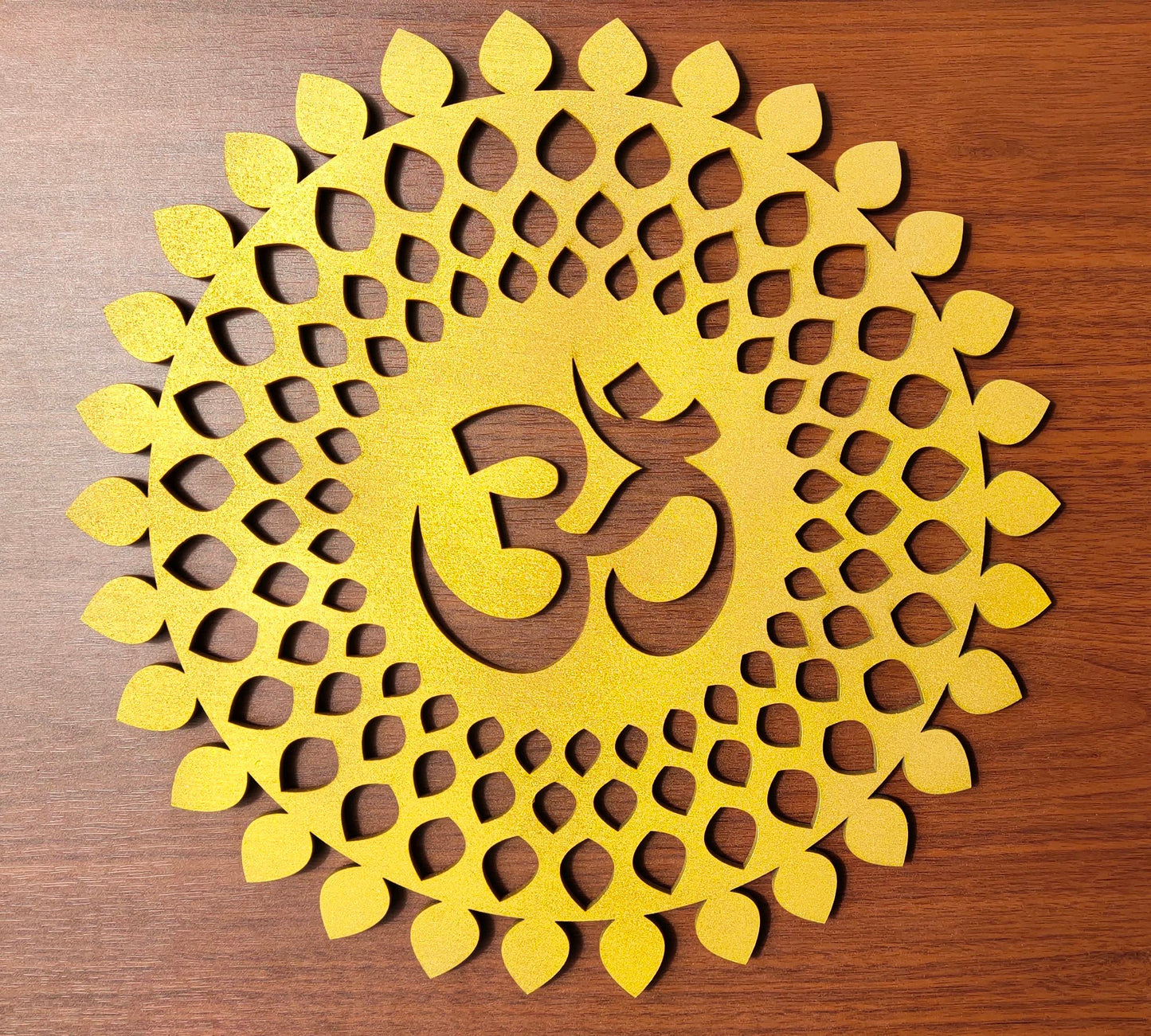 My Dream Carts Golden Om Round Decorative Wall Art Mdf Wooden Om Chakra For Temple, Living Room, Bedroom, Office, Hotel, Home Decor Items, Gift Item, Mandala Wall Hanging For House Decoration 25x25cm