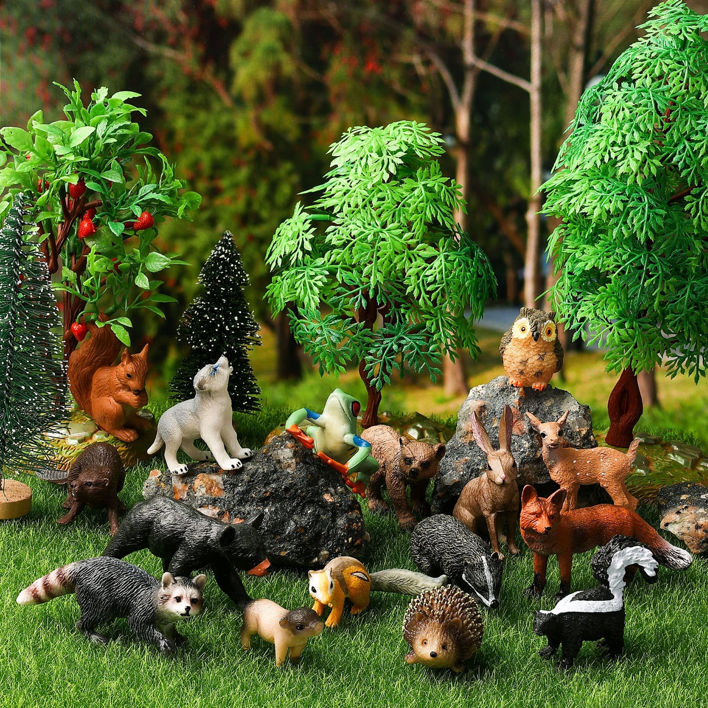 JOKFEICE Animal Figures for Kids, 16PCS Realistic Forest Animals Baby Figurines, Woodland Creatures Figurines, Educational Toys for Science Project Cake Party Decor