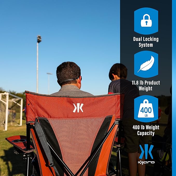 Kijaro XXL Dual Lock Portable Camping Chair - Supports Up to 400lbs - Enjoy The Outdoors in a Versatile Folding Sports & Outdoor Chair