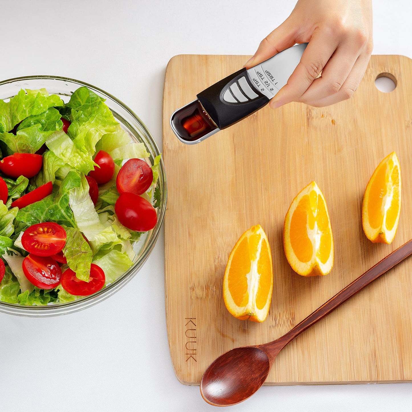 KitchenArt Stainless Steel Pro Adjust-A-Tablespoon, Adjustable Tablespoon Scoop, Measures 1/2 TSP to 1 TBL