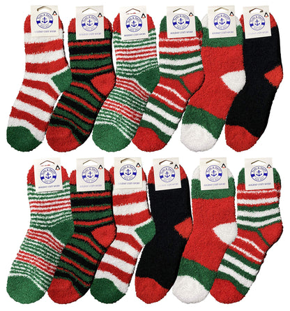 Yacht & Smith 12 Pairs Of Womens Christmas Socks, Novelty Holiday Socks, Fun Colorful Festive, Crew, Slipper Socks, 9-11