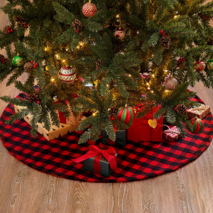 Joiedomi Christmas Tree Skirt 48Inch Buffalo Red and Black Plaid Decor for Xmas New Years Eve Holiday Party Indoor Decoration