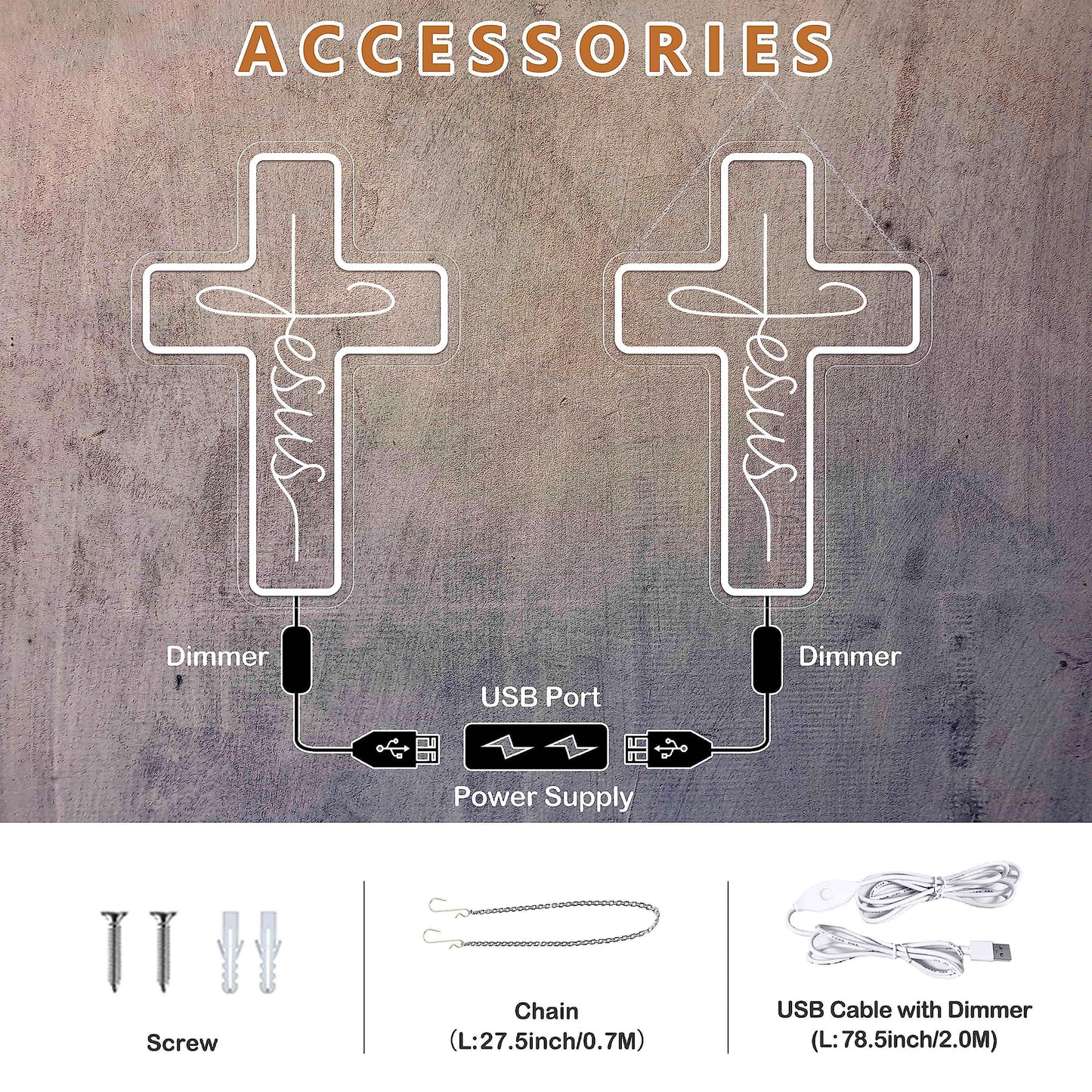Jesus Cross Neon Signs, Dimmable LED Neon Lights for Wall Decor Bedroom Home Room Party Decor, Light Up Sign for Wedding Christmas Easter Celebrations New Year Gifts