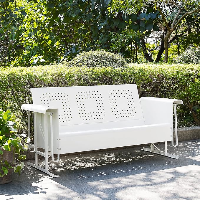 Crosley Furniture Bates Retro Metal Outdoor Sofa Glider, 3-Person Rocking Patio