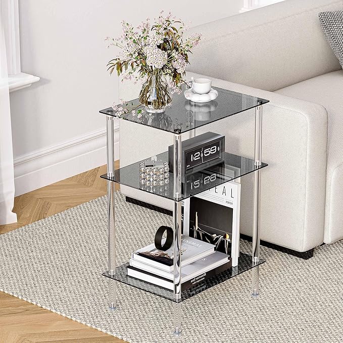 Tempered Glass Side Tables Set of 2 Acrylic End Table