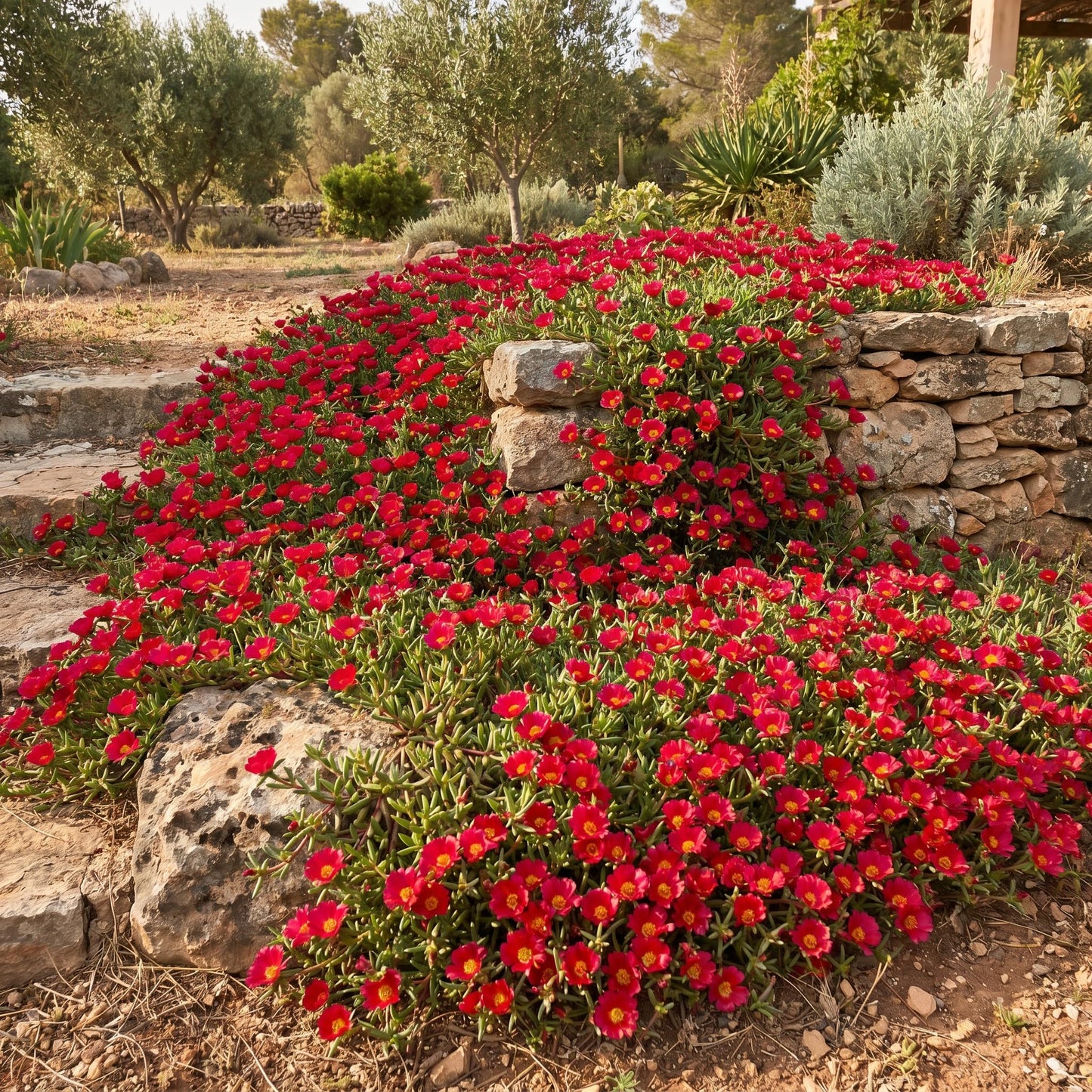 4 Portulaca Plants Live, Moss Rose Flower Plant for Outdoor Garden, Ground Cover Plant for Patio Containers, Borders or Landscape 4-7 Inches (Red)