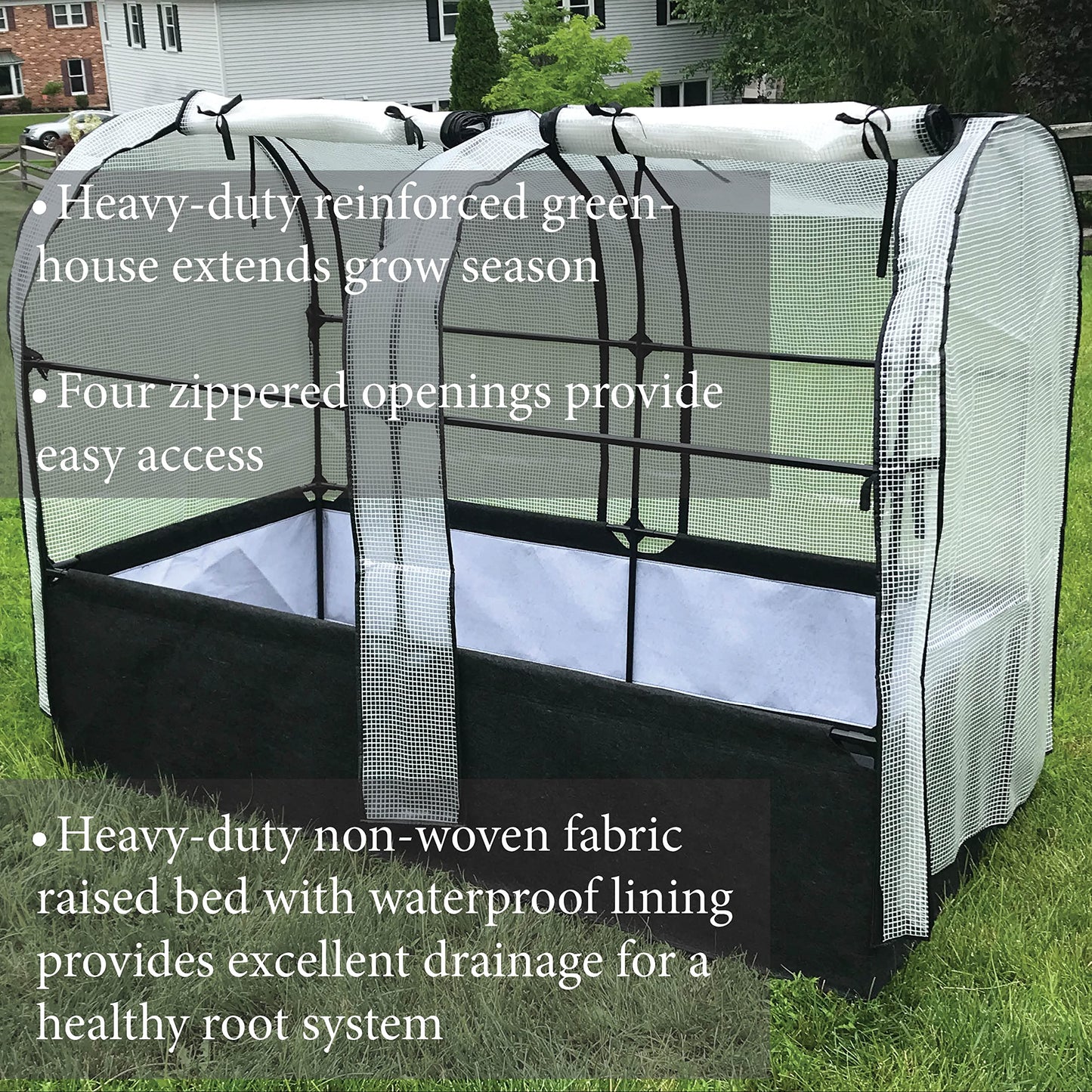 SIMPO 3-in-1 Garden System: Fabric Raised Garden Bed + Greenhouse Cover + Protective Net (36” x 72” x 53”)