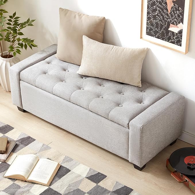 Huatean Home 48" Ottoman with Storage, Storage Ottoman Bench with Safety Hinge