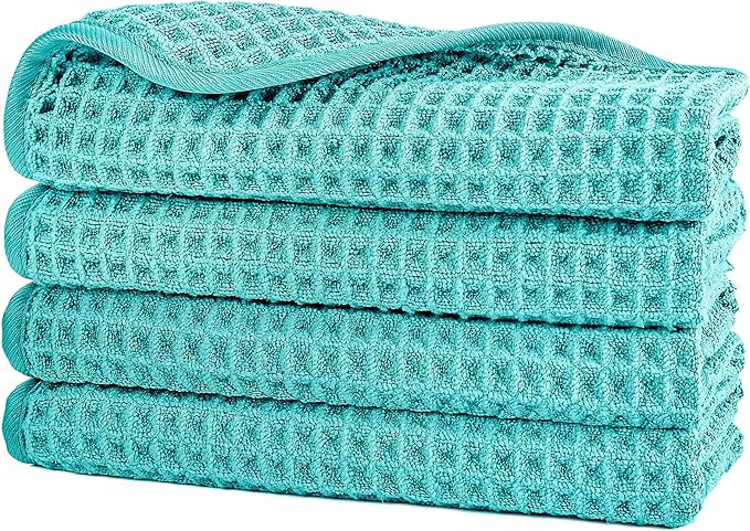 POLYTE 430 GSM Microfiber Lint Free Washcloth Face Towel, 13 x 13 in, 4 Pack