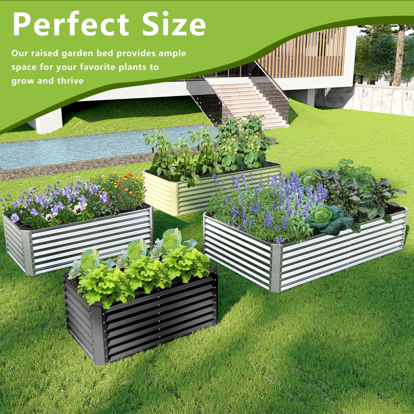 Ayen Guard 8x2x2FT Galvanized Raised Garden Bed,Galvanized Planter Boxes Outdoor, Large Metal Raised Garden Beds for Vegetables-Silver