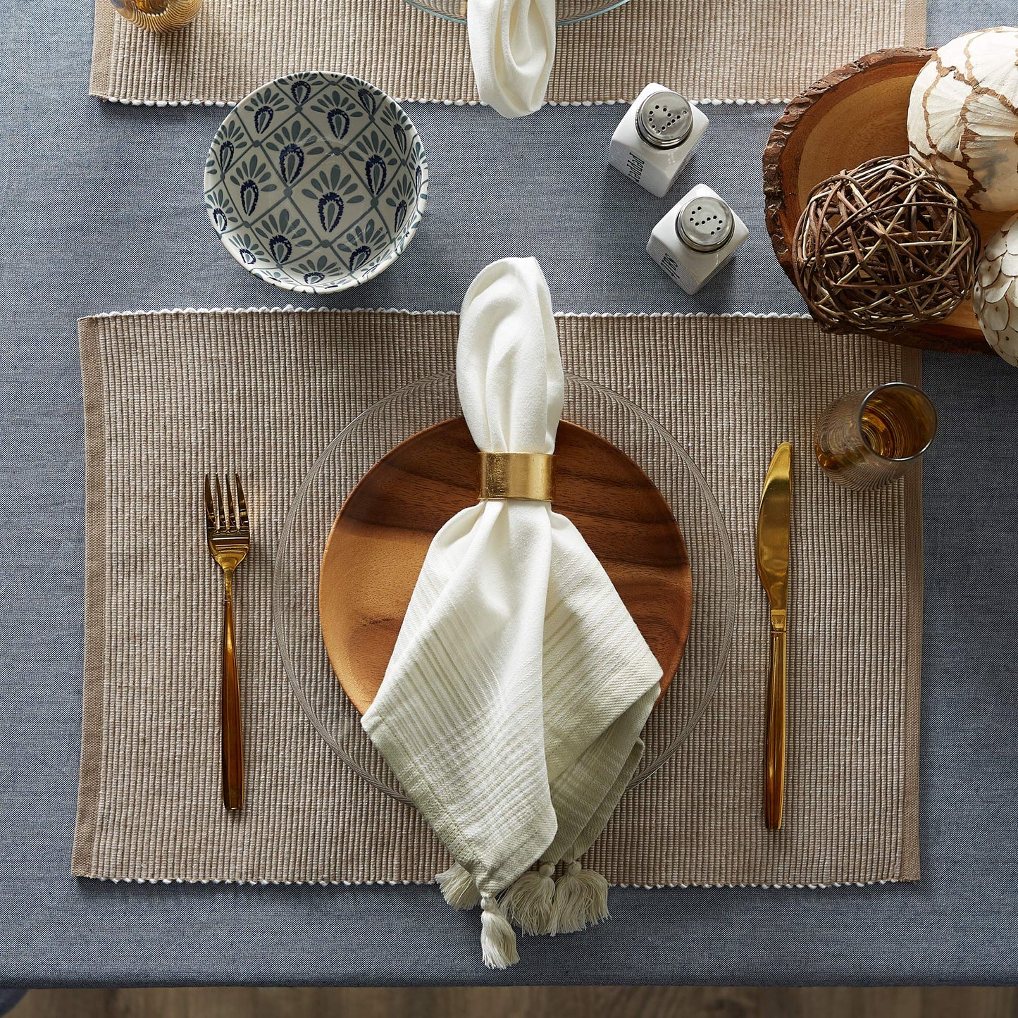 DII Two-Toned Collection Tabletop, Placemat Set, Stone, 6 Piece