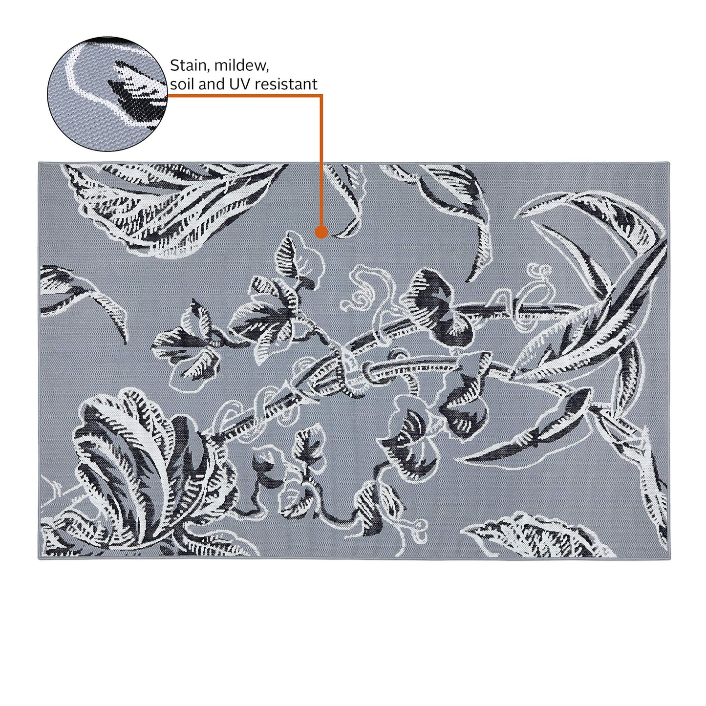 Classic Accessories for Vera Bradley Indoor/Outdoor Rug, 5 x 8 Foot, Rain Forest Toile Gray