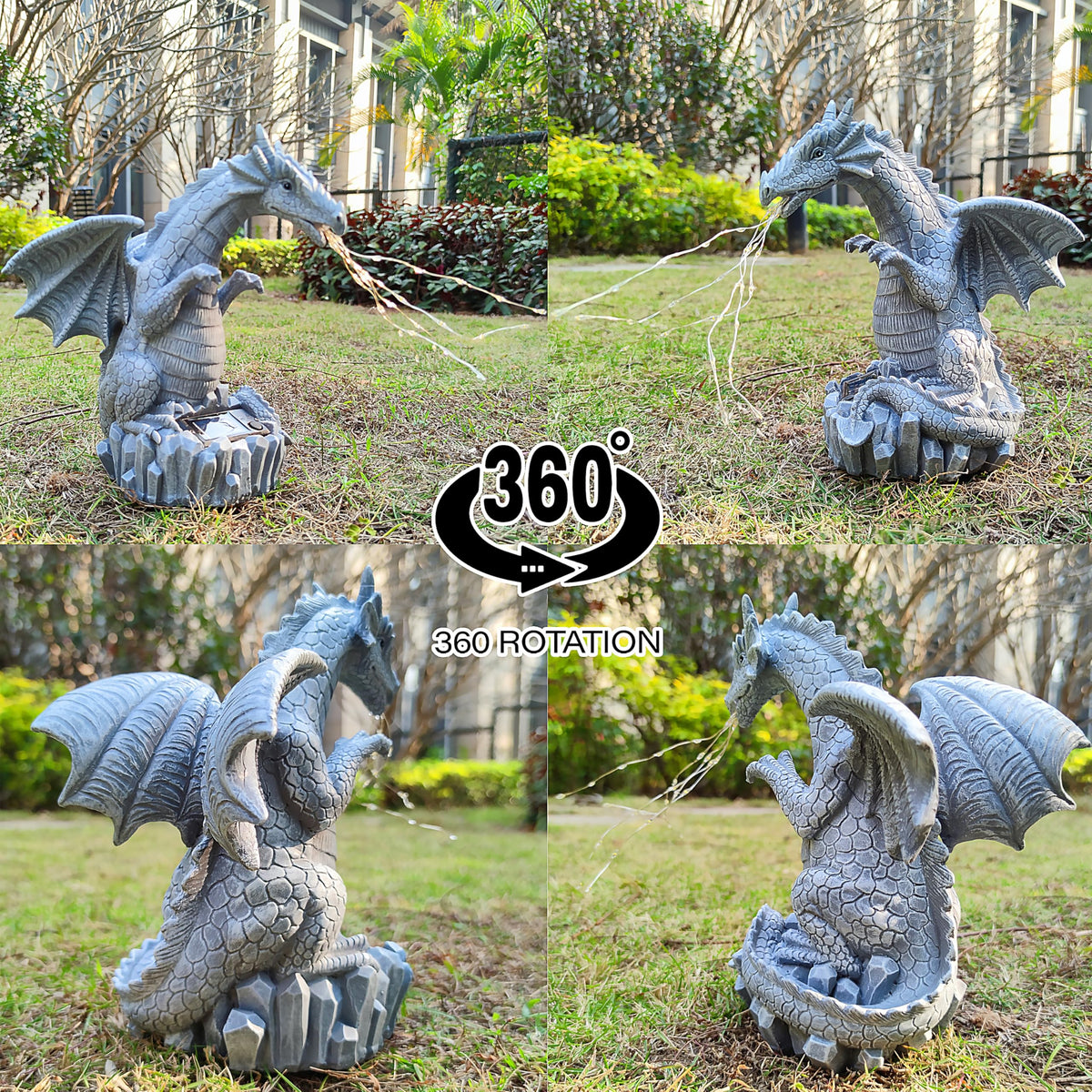 RCTTICUU Solar Dragon Garden Statues Outdoor Lights Watering Decor, Resin Dragon Figurine with 30 LED String Lights Lawn Patio Balcony Art Decoration,Housewarming, Birthday,Mothers Day Mom Gifts