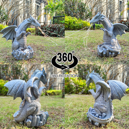 RCTTICUU Solar Dragon Garden Statues Outdoor Lights Watering Decor, Resin Dragon Figurine with 30 LED String Lights Lawn Patio Balcony Art Decoration,Housewarming, Birthday,Mothers Day Mom Gifts