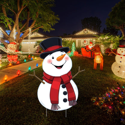 Christmas Snowman Classic Yard Sign for Home Decor and Lawn Decoration With Stakes, Green Merry Christmas Sign Tree Snow Man 3