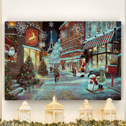 Renditions Gallery Abstract Christmas Art Prints for Home Decor Snowy Paris Christmas Wall Artwork Hanging Prints for Bedroom Dining Living Room Office Home Kitchen Wall Decor - 32"X48" LT18