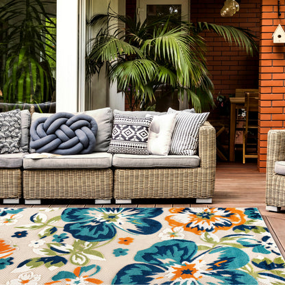 Rugshop Multi Bergamo Floral Indoor/Outdoor Area Rug Machine Washable for Backyard, Deck and Outdoor Lounge, 10' x 14'