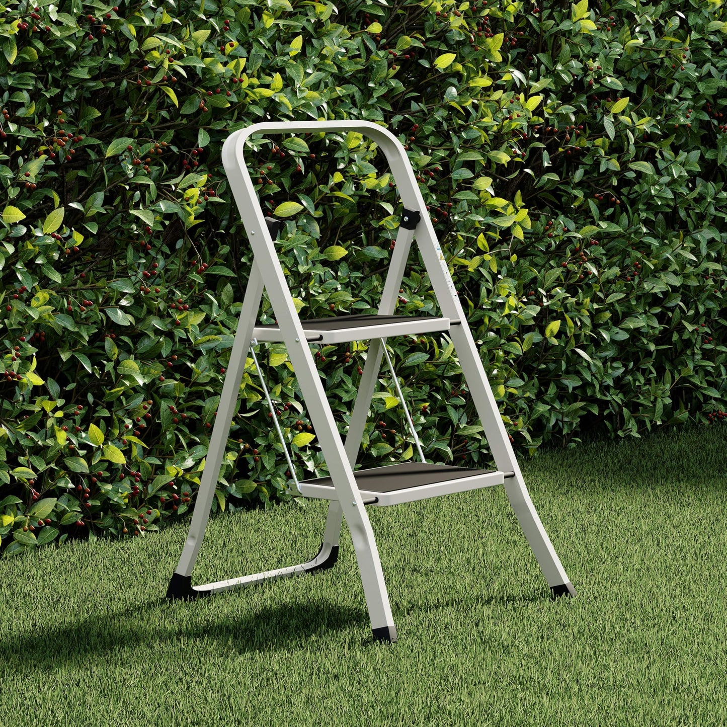 Home Vida 2 Step Ladder - Heavy Duty Steel Folding Ladder with Slip-Resistant and Wide Steps, Folding Mechanism, 150kg Max Load, Home/Kitchen/DIY/Garden Use, White