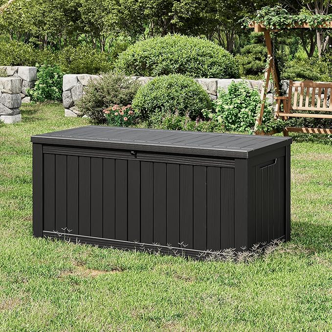 Outdoor Storage Box, Resin Deck Boxes Indoor and outdoor, Waterproof Storage Box Lockable Lid (Black, 120 Gallon)