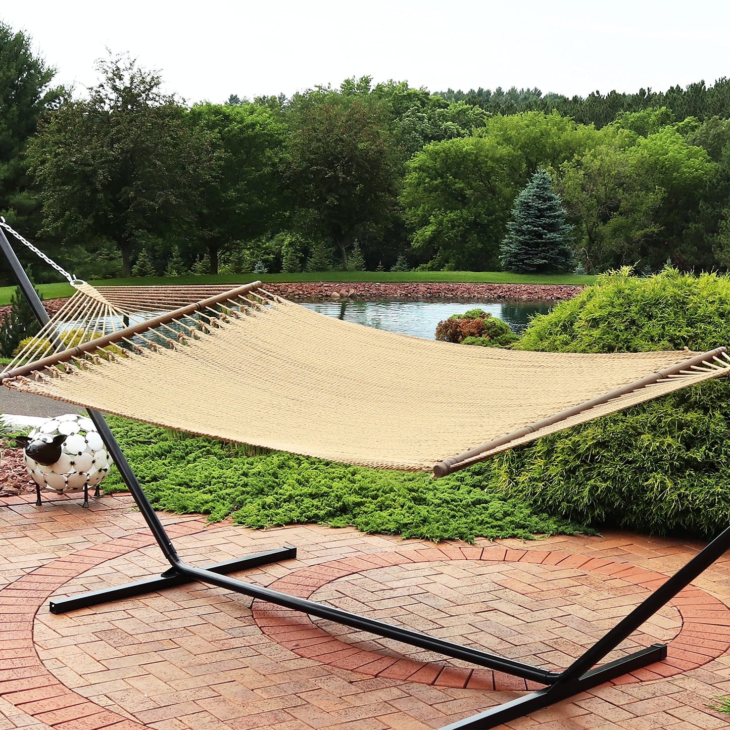 Sunnydaze Soft-Spun Polyester Rope Double Hammock for Outside - 600-Pound Weight Capacity Extra Large Hammock - Tan