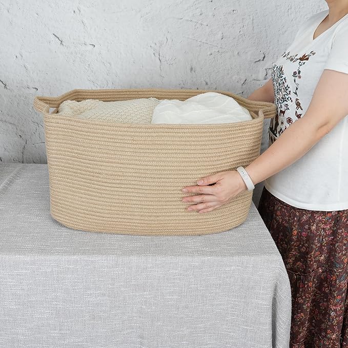 Large Rectangle Blankets Basket Living Room 22"x17"x12" Woven Jute Rope Storage