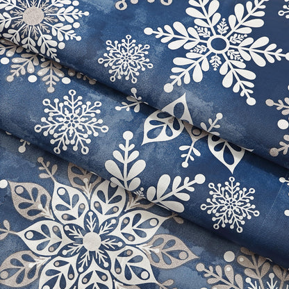 Newbridge Christmas Navy Winter Snowflake 70 Inch Round Vinyl Tablecloth with Flannel Backing – Sparkling Silver Holiday Print Easy-Care Wipe Clean Table Cover