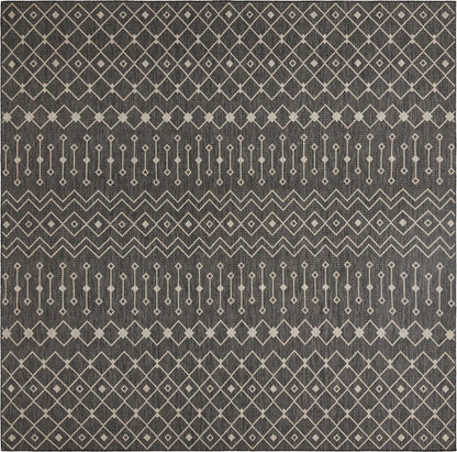 Unique Loom Outdoor Trellis Collection Area Rug - Tribal Trellis (13' Square, Charcoal Gray/ Natural)