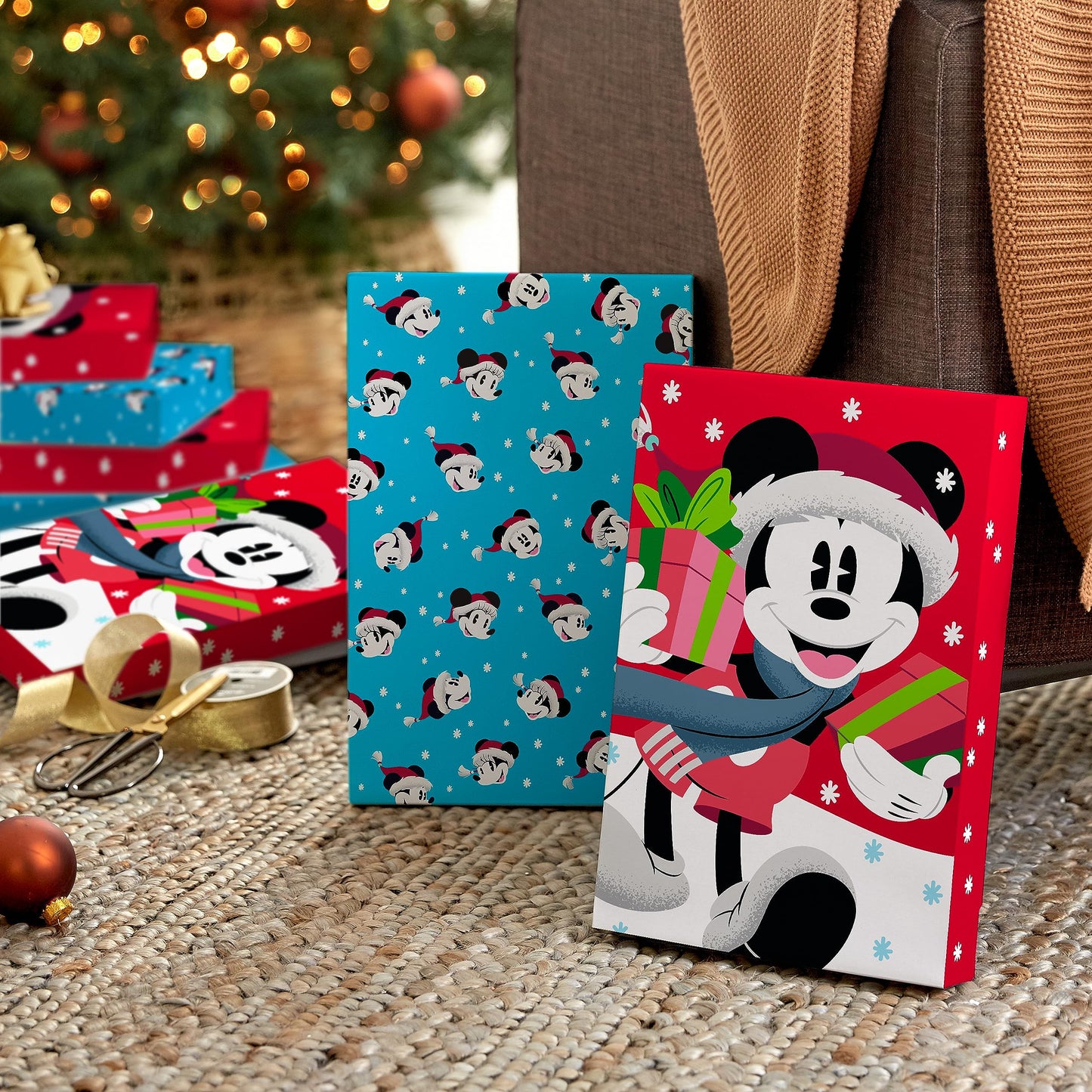 Hallmark Disney Medium Christmas Gift Boxes with Lids (8 Shirt Boxes, Mickey Mouse) for Kids, Grandchildren, Nieces, Nephews, Classmates, Disney Fans