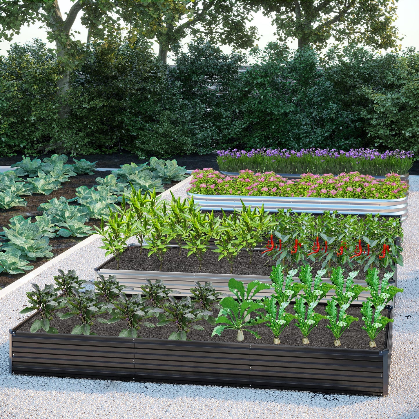 DIIYIV 2PCS 12x4x1FT Galvanized Raised Garden Bed Kit,Vegetable Boxes-Rectangle Metal Flower Box,Large Planter Raised Beds Outdoor Garden for Planting,Fruit,Herb-Black