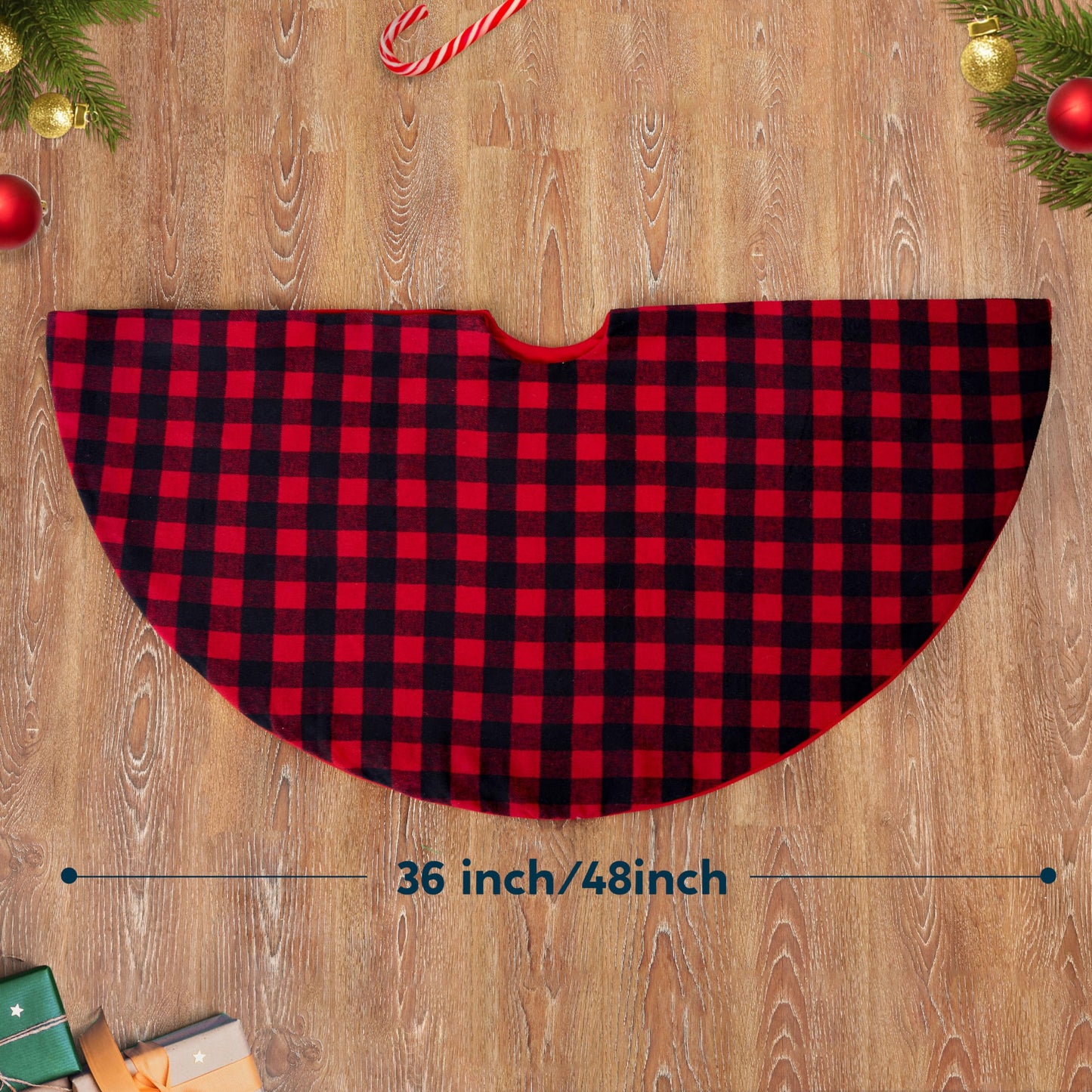 Joiedomi Christmas Tree Skirt 48Inch Buffalo Red and Black Plaid Decor for Xmas New Years Eve Holiday Party Indoor Decoration