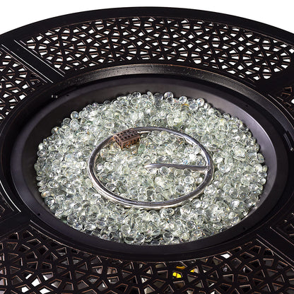 Aluminum 57,0000 BTU 44 in. Round Propane Black Fire Pit Table with Fire Beads, Lid, Propane Tank Cover and Table Fabric Covers in Copper Finish