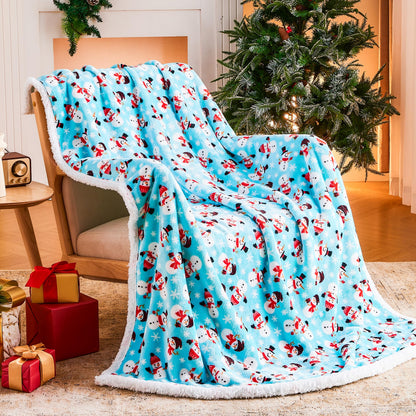 Ramees Christmas Throw Blanket, Christmas Decorations Blankets and Throws, Fuzzy Cozy Soft Warm Fleece Sherpa Winter Holiday Blanket for Bed Couch Sofa Reindeer Snowflakes