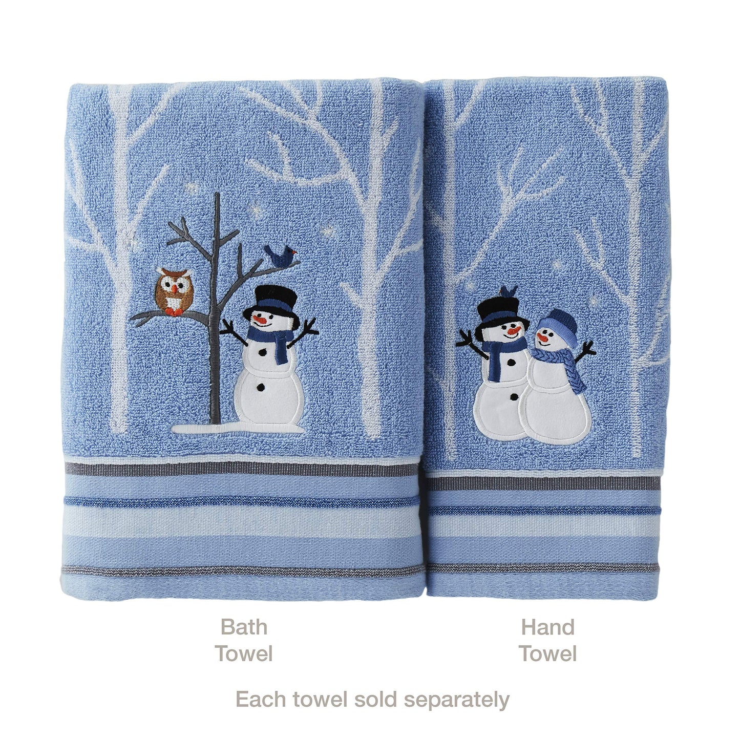 SKL Home Christmas Winter Friends Snowman Hand Towel 2pc Set for Bath/Kitchen & Gift, Blue