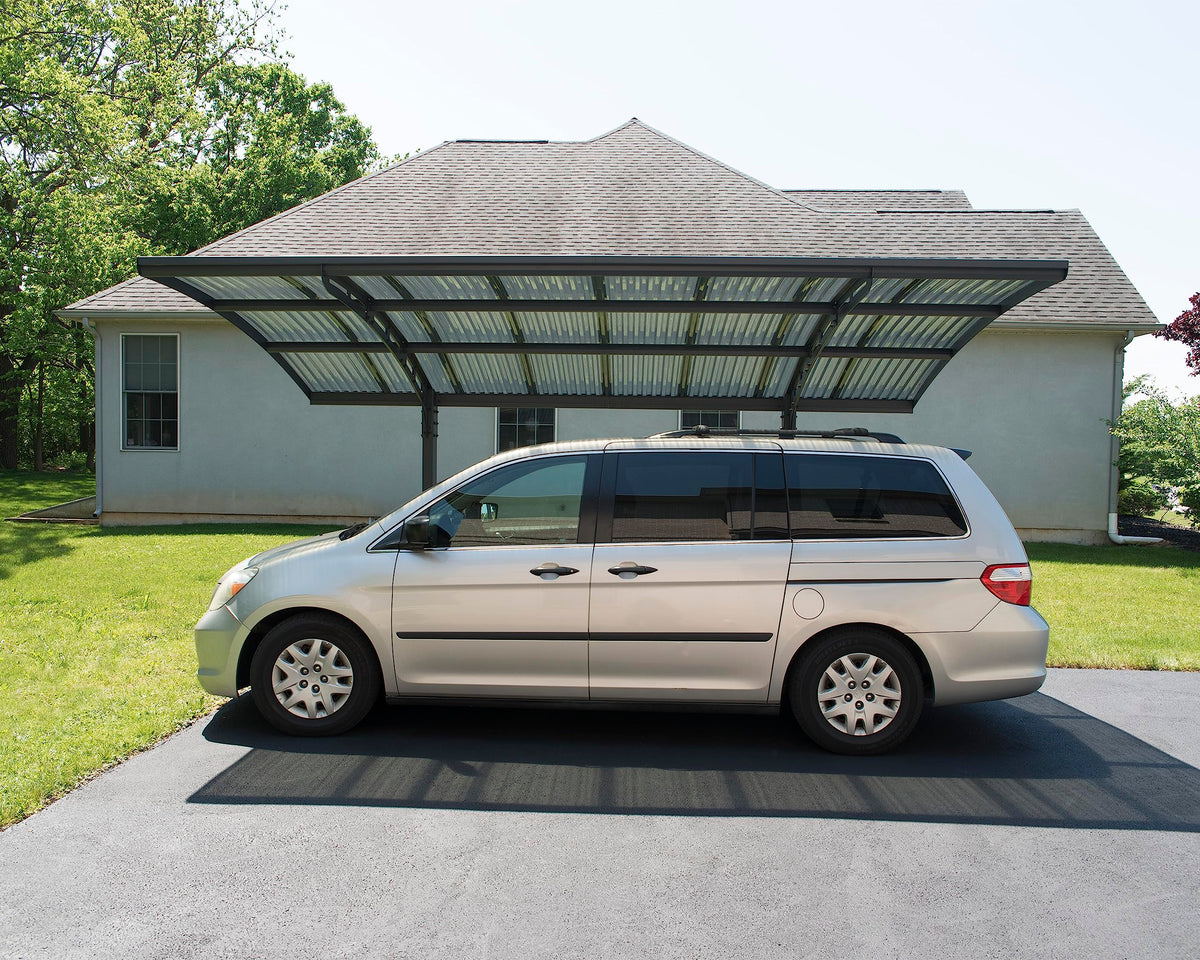 Palram - Canopia Arizona 10 Ft. x 16 Ft. x 9 Ft. Wing Single Carport Aluminum Metal Frame and Polycarbonate Panels Car Port for Outdoor Driveway Car, Truck, RV, Trailer, Boat Storage (Wave Gray)