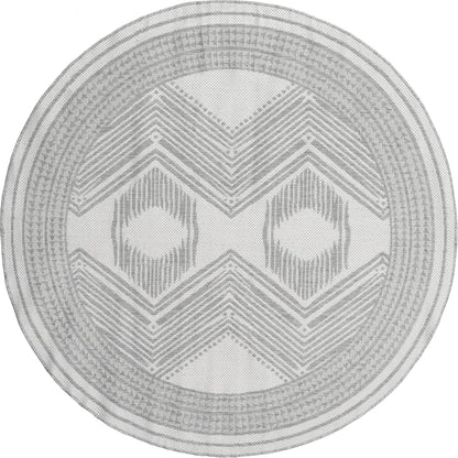 Nuloom Ranya Light Grey/Ivory, 8' Round, Tribal Geometric, Soft and Cozy, High Traffic, Stain Resistant, Easy Clean, Durable Area Rug for Indoor/Outdoor Patio, Deck, Porch, Garden, Courtyard