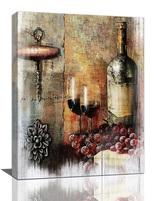Wine Wall Art Red Cups Kitchen Pictures for Fruit Goblet Painting Prints Vintage Burgundy Framed Artwork Home Decor Dining Room Bar Pub Restaurant 12"x16"
