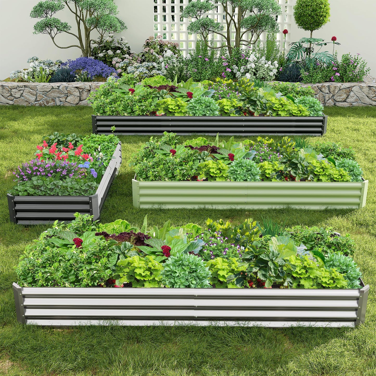 Ayen Guard 2PCS 8x2x1FT Galvanized Raised Garden Bed, Galvanized Planter Raised Garden Boxes Outdoor, Large Metal Raised Garden Beds for Vegetables-Silver