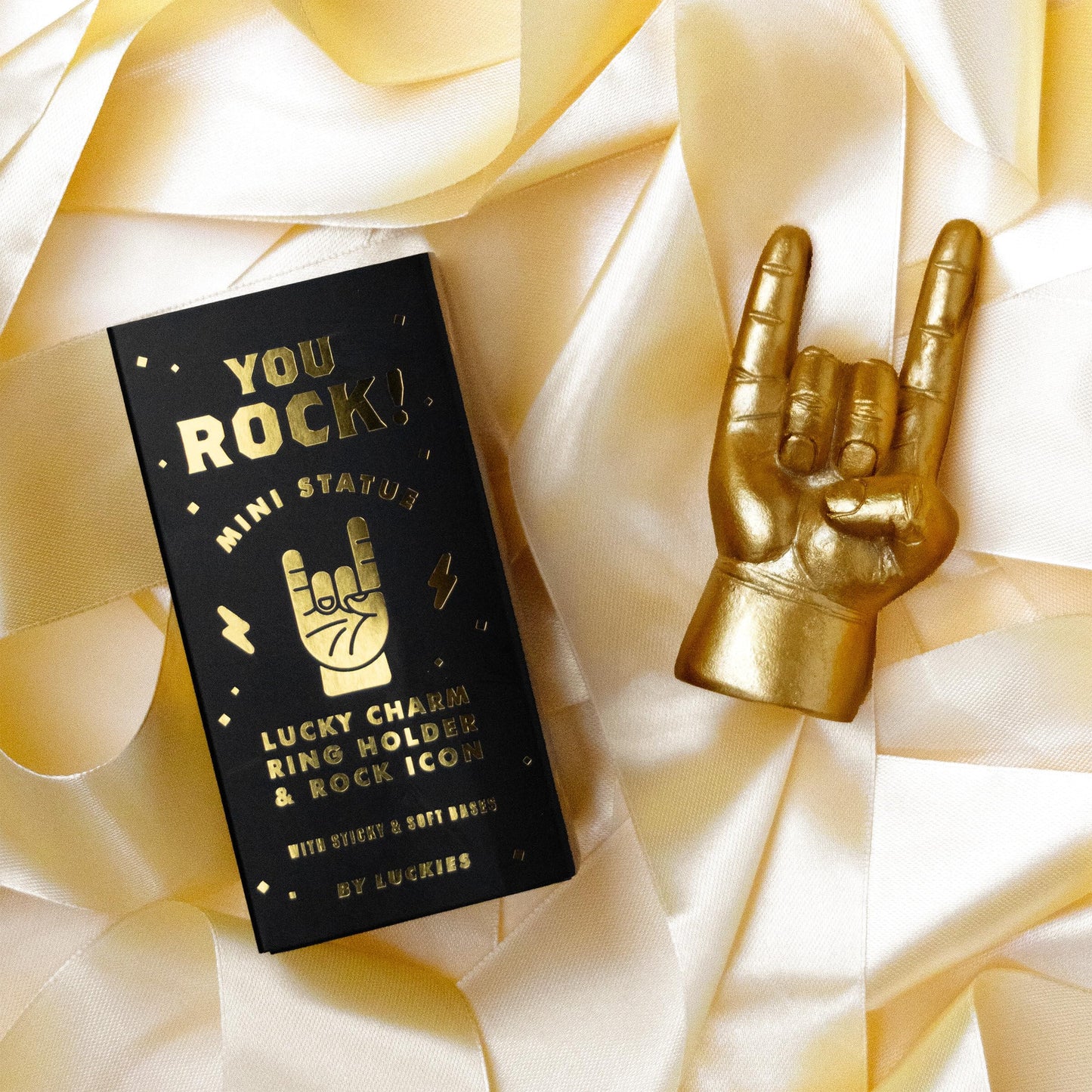 Luckies Hand Desk Decor - Mini Rock On Hands - Rock N Roll Mini Statue - Mens Ring Holder - Gold Hand Decor | Men Desk Accessories - Mens Gold Decor - Hands Office Accessories - Men Key Holder Statue