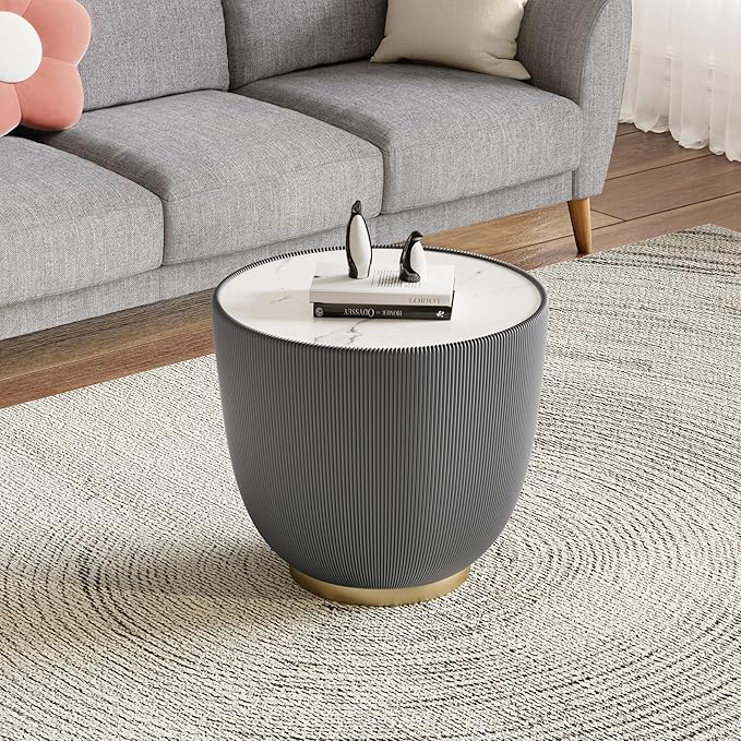 Round Marble Coffee Table Set of 2, 2 Piece White Coffee Table and End Table