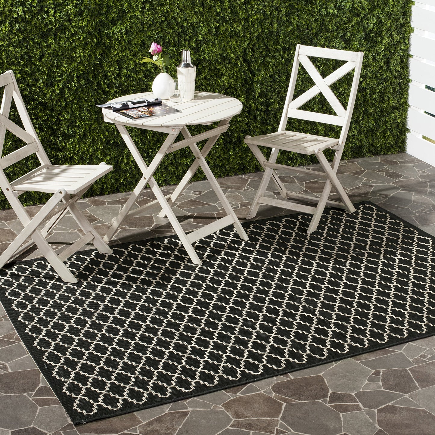 SAFAVIEH Washable Rug Outdoor Courtyard Collection - 7'10" Square, Black & Beige, Non-Shedding & Easy Cleaning, Ideal for Patio, Backyard, Mudroom (CY6919-226)