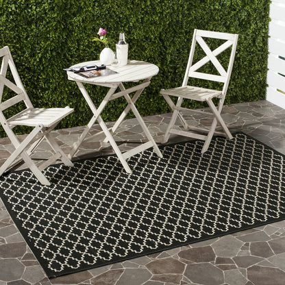 SAFAVIEH Washable Rug Outdoor Courtyard Collection - 7'10" Square, Black & Beige, Non-Shedding & Easy Cleaning, Ideal for Patio, Backyard, Mudroom (CY6919-226)