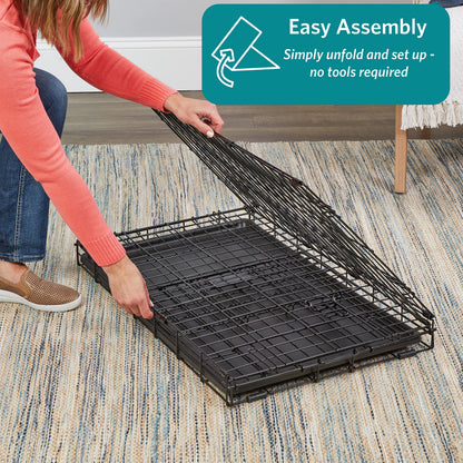 MidWest Homes for Pets Newly Enhanced Double Door iCrate 90.42 cm (36-Inch) Long Dog Crate, Includes Leak-Proof Pan, Floor Protecting Feet, Divider Panel & New Patented Features, Black, Model 1536DDU