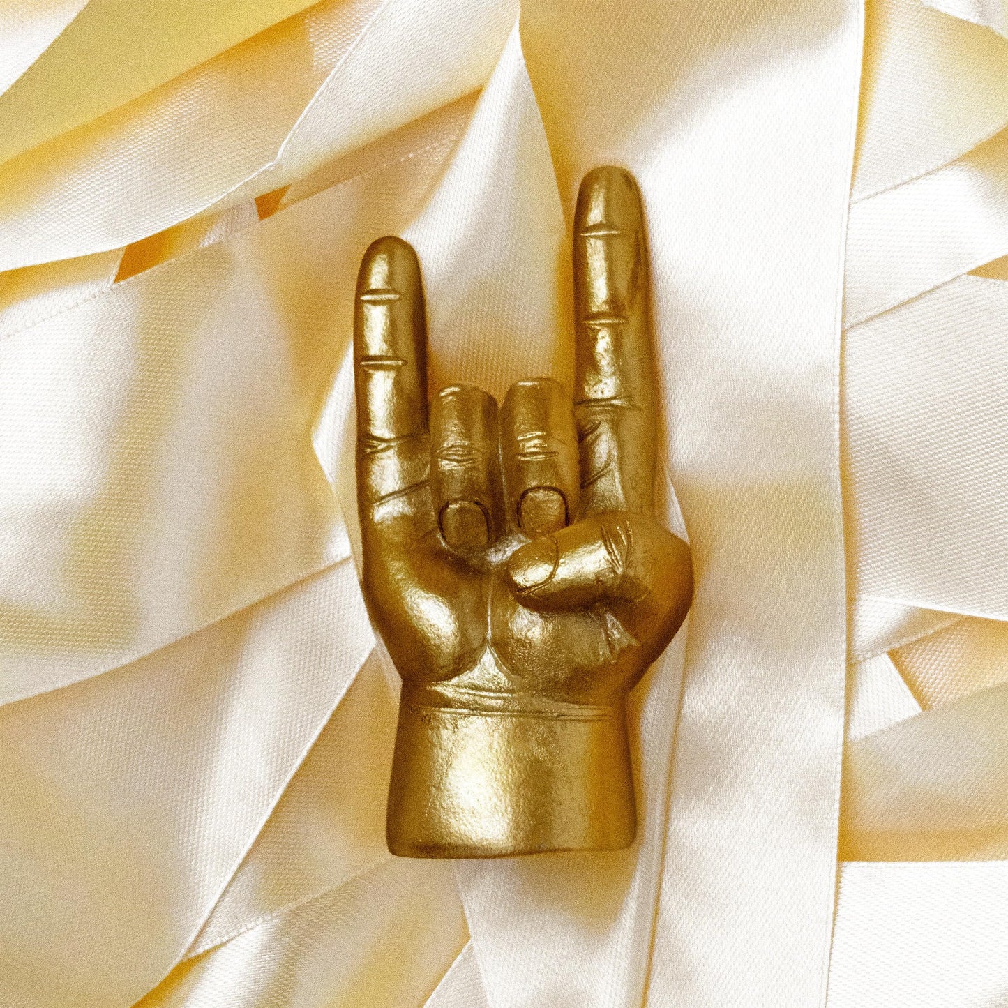 Luckies Hand Desk Decor - Mini Rock On Hands - Rock N Roll Mini Statue - Mens Ring Holder - Gold Hand Decor | Men Desk Accessories - Mens Gold Decor - Hands Office Accessories - Men Key Holder Statue